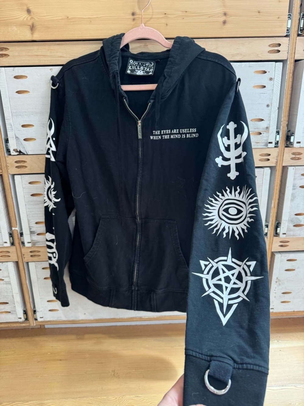 Killstar Black Hoodie with White Label Graphic - Picture 2 of 5